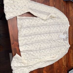 LOFT Cream Crochet Knit Long Sleeve Sweater